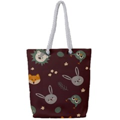 Rabbits, Owls And Cute Little Porcupines  Full Print Rope Handle Tote (small) by ConteMonfreyShop