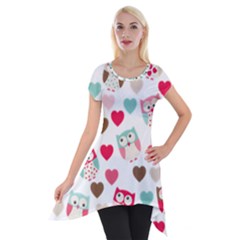 Lovely Owls Short Sleeve Side Drop Tunic by ConteMonfreyShop