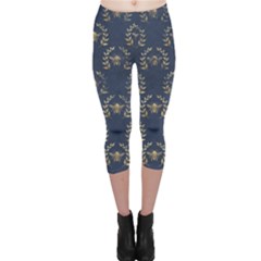 Blue Golden Bee   Capri Leggings  by ConteMonfreyShop