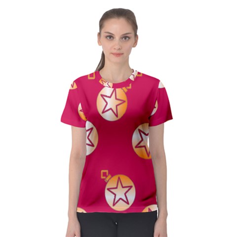 Orange Ornaments With Stars Pink Women s Sport Mesh Tee by TetiBright