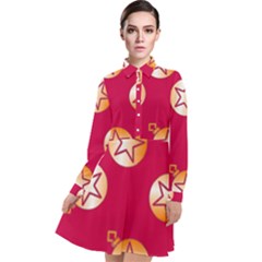 Orange Ornaments With Stars Pink Long Sleeve Chiffon Shirt Dress by TetiBright