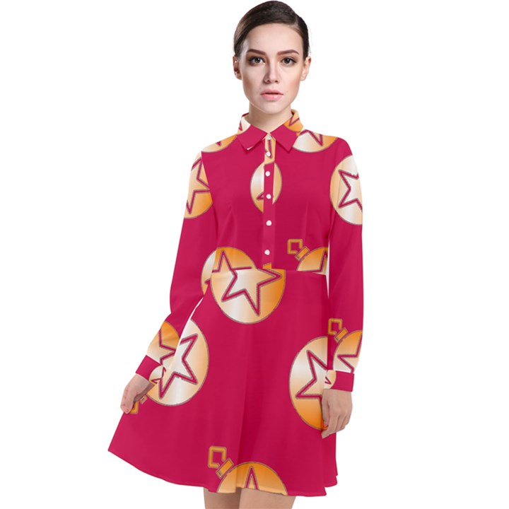 Orange Ornaments With Stars Pink Long Sleeve Chiffon Shirt Dress