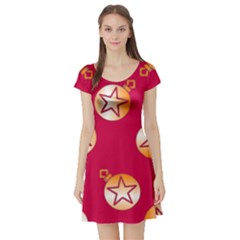 Orange Ornaments With Stars Pink Short Sleeve Skater Dress by TetiBright