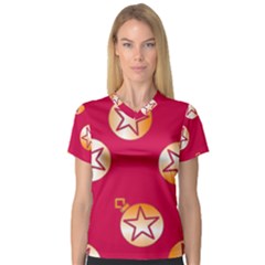 Orange Ornaments With Stars Pink V-neck Sport Mesh Tee