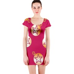 Orange Ornaments With Stars Pink Short Sleeve Bodycon Dress by TetiBright