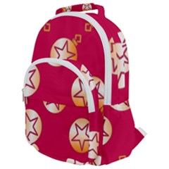 Orange Ornaments With Stars Pink Rounded Multi Pocket Backpack by TetiBright