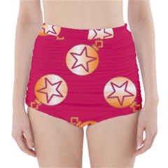 Orange Ornaments With Stars Pink High-waisted Bikini Bottoms by TetiBright