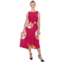 Orange Ornaments With Stars Pink Midi Tie-back Chiffon Dress