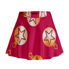 Orange Ornaments With Stars Pink Mini Flare Skirt by TetiBright