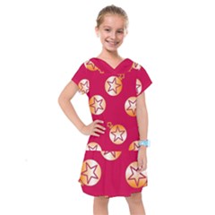 Orange Ornaments With Stars Pink Kids  Drop Waist Dress by TetiBright