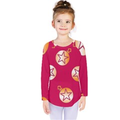 Orange Ornaments With Stars Pink Kids  Long Sleeve Tee