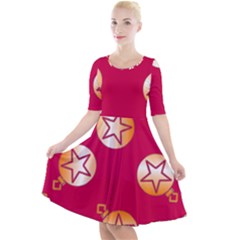 Orange Ornaments With Stars Pink Quarter Sleeve A-line Dress by TetiBright