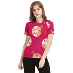 Orange Ornaments With Stars Pink Women s Short Sleeve Rash Guard