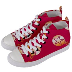 Orange Ornaments With Stars Pink Women s Mid-top Canvas Sneakers