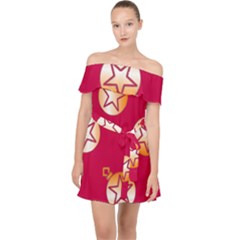 Orange Ornaments With Stars Pink Off Shoulder Chiffon Dress