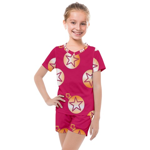 Orange Ornaments With Stars Pink Kids  Mesh Tee And Shorts Set by TetiBright