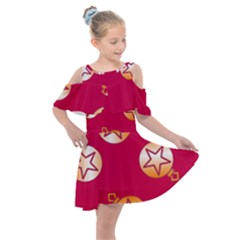 Orange Ornaments With Stars Pink Kids  Shoulder Cutout Chiffon Dress by TetiBright