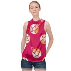 Orange Ornaments With Stars Pink High Neck Satin Top