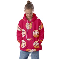 Orange Ornaments With Stars Pink Kids  Oversized Hoodie by TetiBright