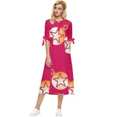 Orange Ornaments With Stars Pink Bow Sleeve Chiffon Midi Dress by TetiBright