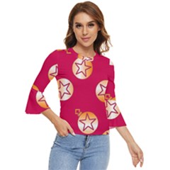 Orange Ornaments With Stars Pink Bell Sleeve Top