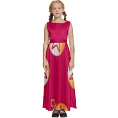 Orange Ornaments With Stars Pink Kids  Satin Sleeveless Maxi Dress by TetiBright