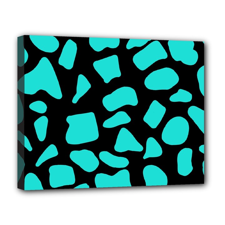 Cow Background neon blue black Canvas 14  x 11  (Stretched)