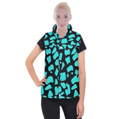 Cow Background Neon Blue Black Women s Button Up Vest by ConteMonfreyShop