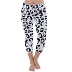 Black And White Leopard Print Jaguar Dots Capri Winter Leggings  by ConteMonfreyShop