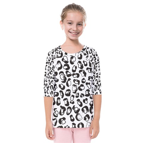 Black And White Leopard Print Jaguar Dots Kids  Quarter Sleeve Raglan Tee by ConteMonfreyShop