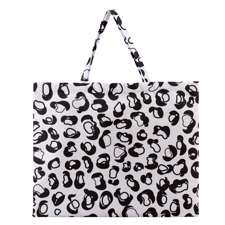 Black And White Leopard Print Jaguar Dots Zipper Large Tote Bag