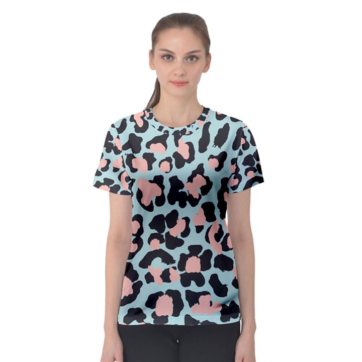 Blue And Pink Jaguar Dots Leopard Women s Sport Mesh Tee