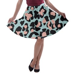 Blue And Pink Jaguar Dots Leopard A-line Skater Skirt by ConteMonfreyShop