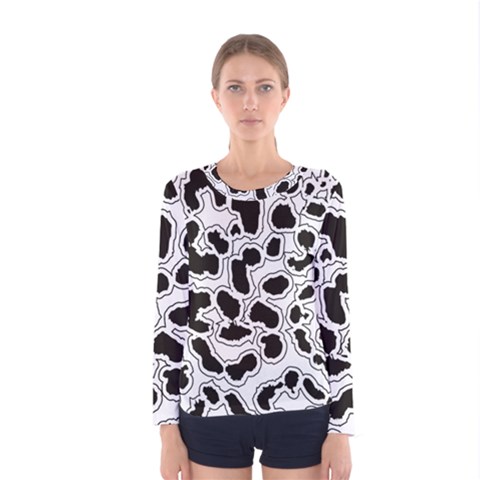 Black And White Dots Jaguar Women s Long Sleeve Tee by ConteMonfreyShop