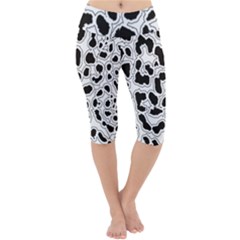 Black And White Dots Jaguar Lightweight Velour Cropped Yoga Leggings by ConteMonfreyShop