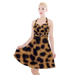 Leopard Print Spots Halter Party Swing Dress  by ConteMonfreyShop