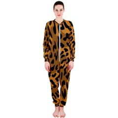 Leopard Print Jaguar Dots Brown Onepiece Jumpsuit (ladies) by ConteMonfreyShop