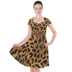 Leopard Print Jaguar Dots Brown Cap Sleeve Midi Dress by ConteMonfreyShop