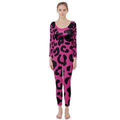 Leopard Print Jaguar Dots Pink Long Sleeve Catsuit by ConteMonfreyShop