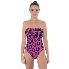 Leopard Print Jaguar Dots Pink Tie Back One Piece Swimsuit by ConteMonfreyShop