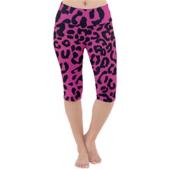 Leopard Print Jaguar Dots Pink Lightweight Velour Cropped Yoga Leggings by ConteMonfreyShop