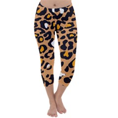 Leopard  Spots Brown White Orange Capri Winter Leggings 