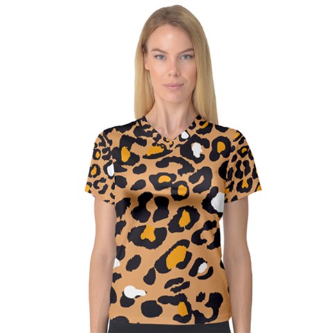 Leopard  Spots Brown White Orange V-neck Sport Mesh Tee by ConteMonfreyShop