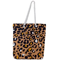 Leopard  Spots Brown White Orange Full Print Rope Handle Tote (large)