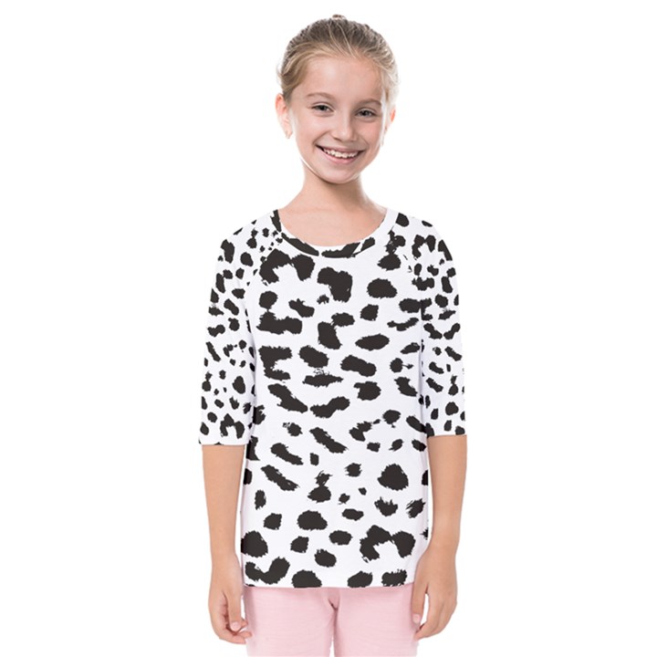 Leopard Print Jaguar Dots Black And White Kids  Quarter Sleeve Raglan Tee