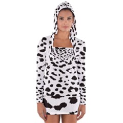 Leopard Print Jaguar Dots Black And White Long Sleeve Hooded T-shirt by ConteMonfreyShop