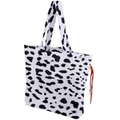 Leopard Print Jaguar Dots Black And White Drawstring Tote Bag by ConteMonfreyShop