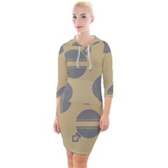 Gray Stripe Ornaments Brown Quarter Sleeve Hood Bodycon Dress