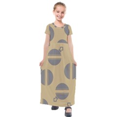 Gray Stripe Ornaments Brown Kids  Short Sleeve Maxi Dress by TetiBright