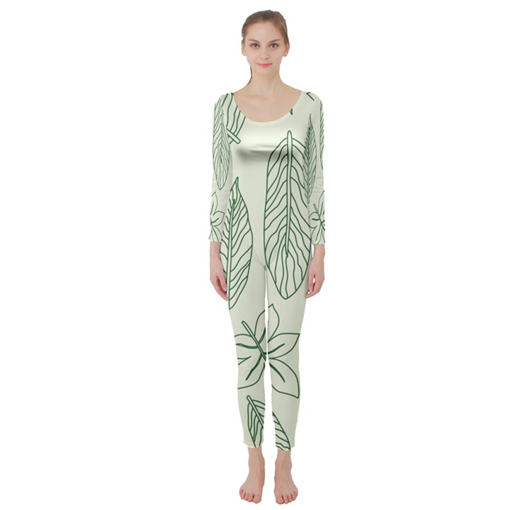 Banana Leaves Draw   Long Sleeve Catsuit